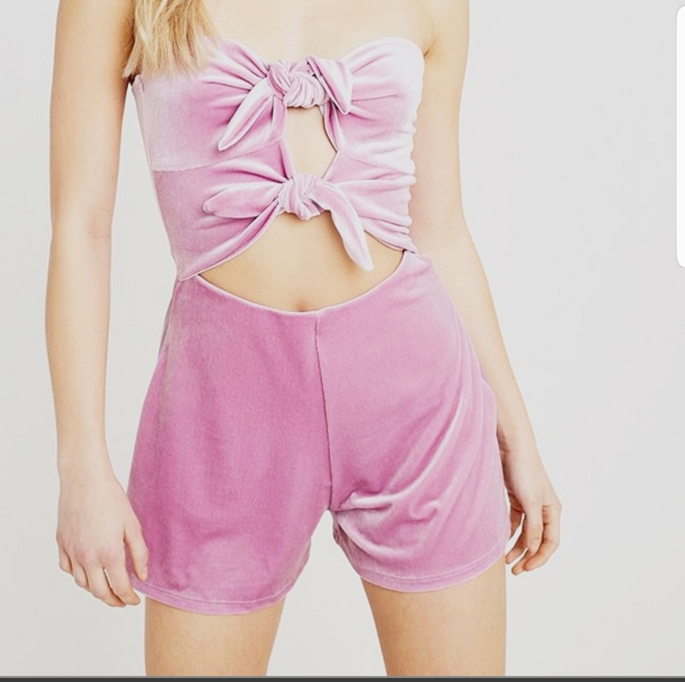 UO Maddie Velvet Tie-Front Romper Lilac NWOT